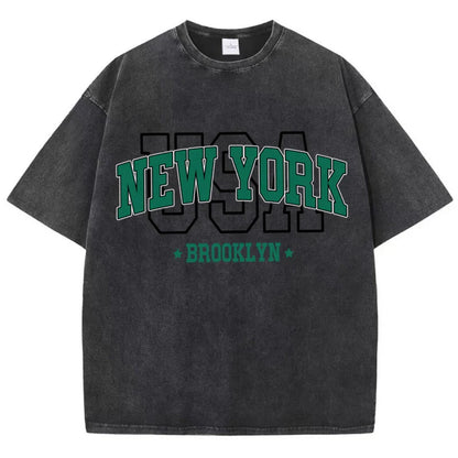 Women'S Cotton Washed T-Shirts All-Math Loose O-Neck Tee Shirts Brooklyn Usa Printing Short Sleeve Summer Street Female Clothes