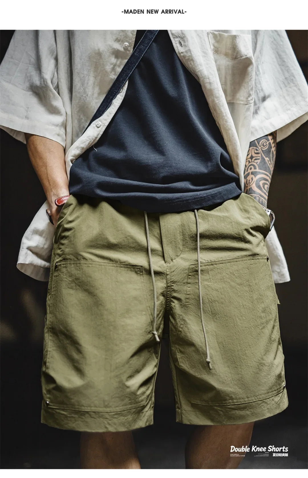 Vintage Mountain Series Lightweight Cargo Shorts Retro Double Knee Wide Leg Logger Style Outdoor Camping Men Summer