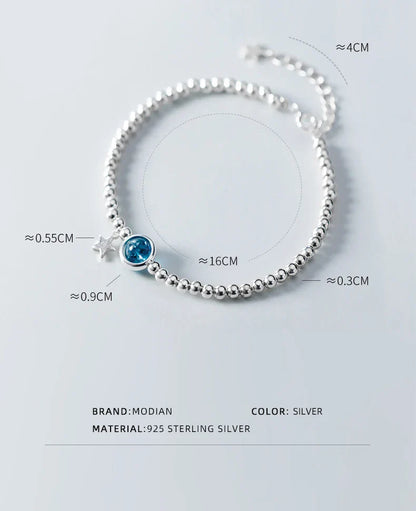 Fashion 925 Sterling Silver Classic Crystal Little Ball Star Strand Bracelet for Women Adjustable Bangle Fine Jewelry