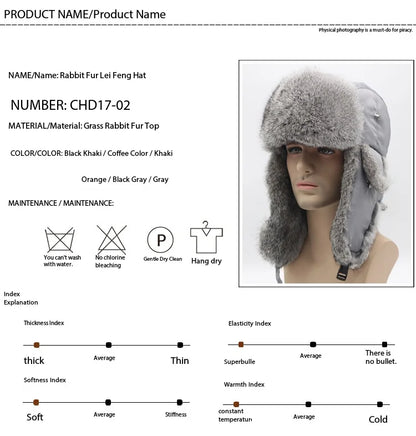 Sports Winter Fashion Trapper Hats Men Thick real Rex Rabbit Fur Bomber Cap with Warm Snow Ear Flap Hiking Hats for Outdoor