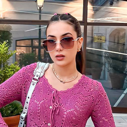 Fashion Women Rimless Sunglasses for Ladies Trendy Geometric Diamond Cutting Gradient Lens UV Protection Shades