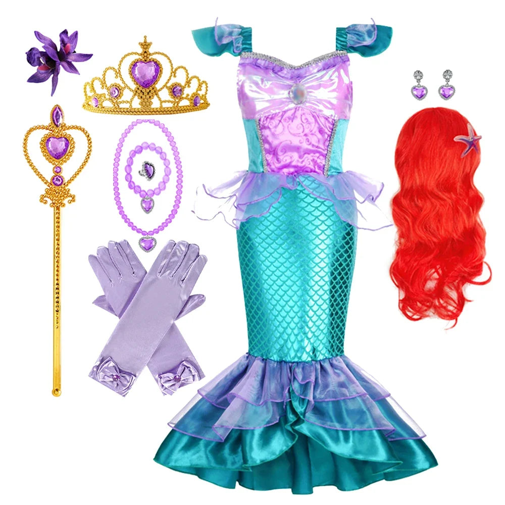 Mermaid Costume for Girls Fancy Party Carnival Birthday Dress Cosplay Halloween Princess Dress