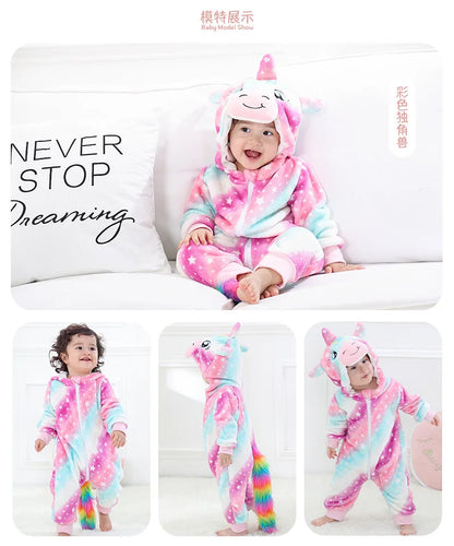 Cute Monkey Tiger Dinosaur Cosplay Costumes Boys Girls Toddler Animal Jumpsuit Baby Rompers Infant Clothes Pyjamas Kids Kigurumi