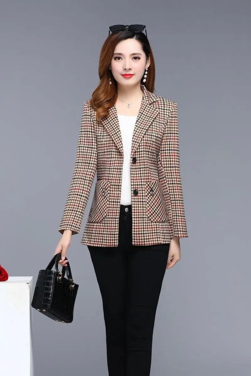 Ladies Casual Short Plaid Blazer
