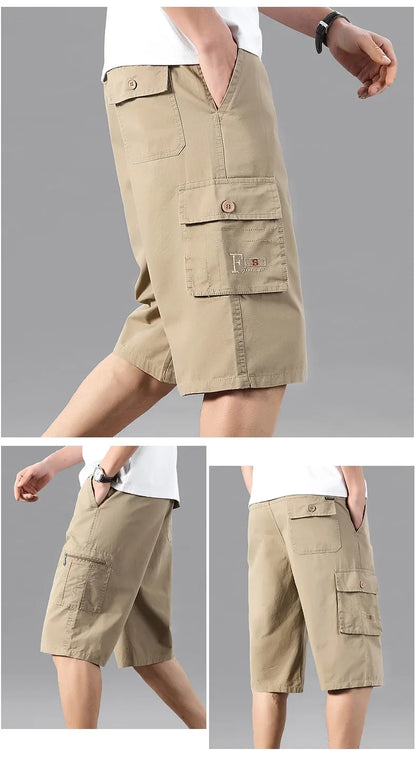 Mens Streetwear Casual Shorts Fashion Loose Straight Cargo Shorts Below Knee Cotton Joggers Shorts Man Cropped Pants