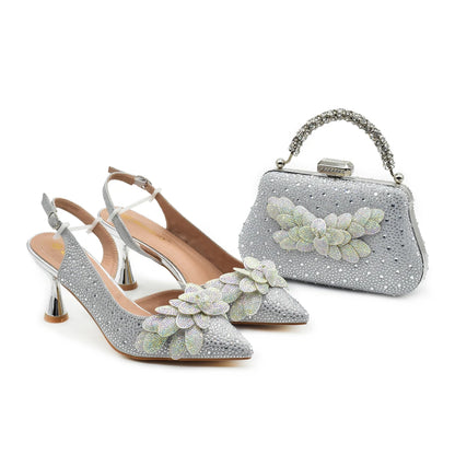 New Fashion Shoe and Bag Set for Party in Women Italian Luxury Bag and Shoes Set From Italy Full Diamonds Bride Shoes Designer