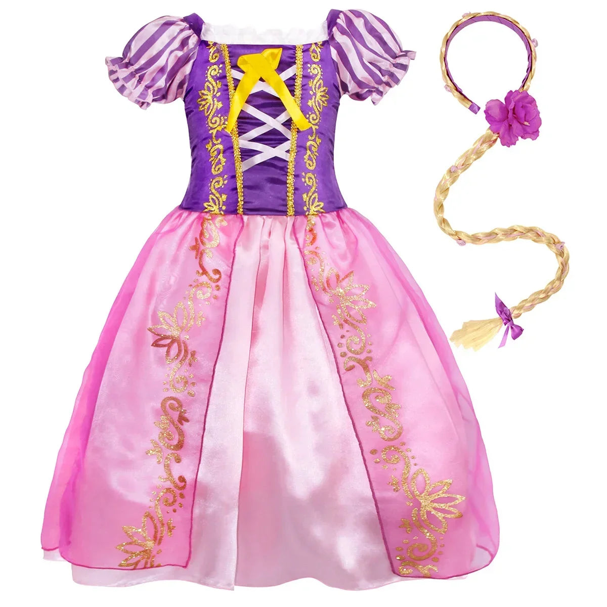 Girl Role Play Rapunzel Princess Dress for Kids Halloween Cosplay Tangled Costume Birthday Party Sequins Mesh Bow Clothes