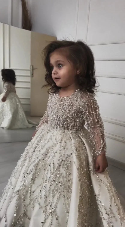 MisShow Custom Flower Girl Dress Wedding Dress First Christmas Dress Party Dress Long Sleeve Sequin Princess Kids Formal Dress