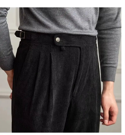 Classics Italian Naples Style Men's Suit Corduroy Pants Men High Waist Straight Work Formal British Business Brand Trousers Male