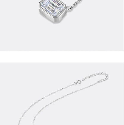 1CT Moissanite Necklace for Women S925 Pure Silver Emerald Cut Laboratory Diamond Pendant Fashion Party High-end Jewelry