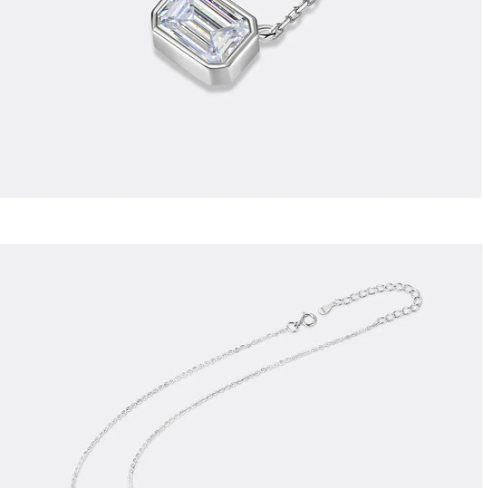 1CT Moissanite Necklace for Women S925 Pure Silver Emerald Cut Laboratory Diamond Pendant Fashion Party High-end Jewelry