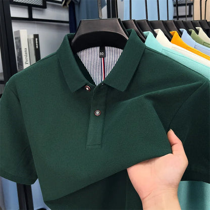 100% pure cotton high-end short sleeve polo shirt men's summer fashion new breathable Korean business casual golf brand T-shirt