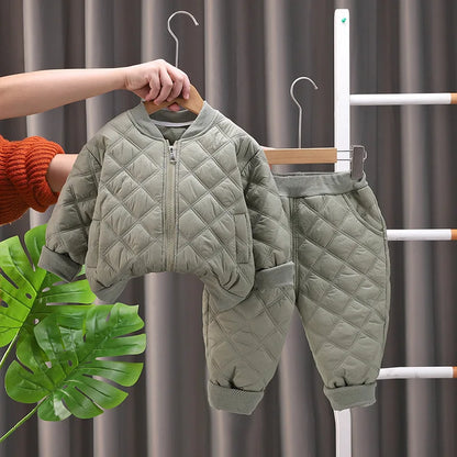 New Autumn Winter Baby Boys Clothes Children Thicken Cotton Jacket Pants 2Pcs/Sets Toddler Girls Clothing Infant Kids Tracksuits