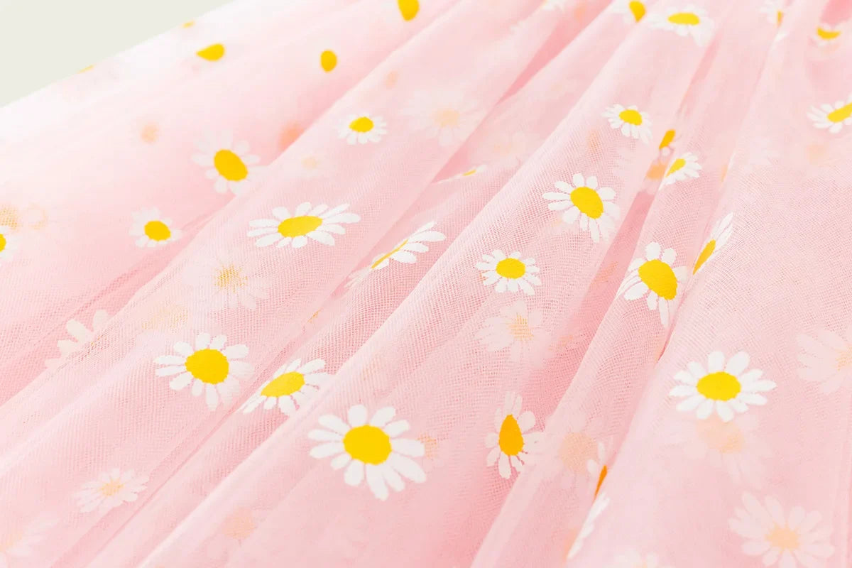 Girls Casual Dresses Little Daisy Flower Mesh Dress for Girls Summer Camisole Pompadour Dress Girls Clothes for2 To 7 Years