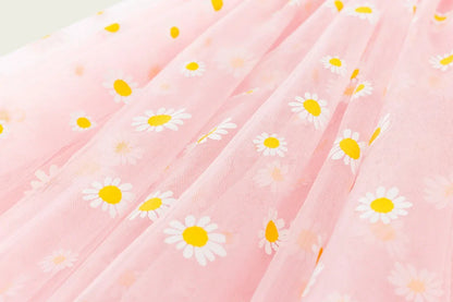 Girls Casual Dresses Little Daisy Flower Mesh Dress for Girls Summer Camisole Pompadour Dress Girls Clothes for2 To 7 Years