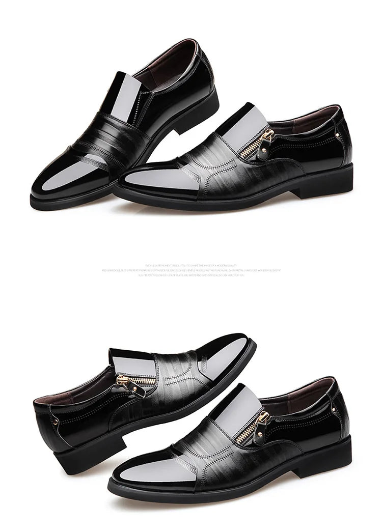 New autumn men's leather shoes Sharp pointed outdoor anti slip flat Fashion Business Zipper Footwear Casual comfort male shoes