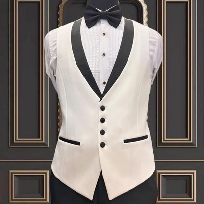 Men Vest Ivory With Black Lapel Single Breasted Waistcoat For Banquet Wedding Business Work Office Casual Daily Men Suit Vest
