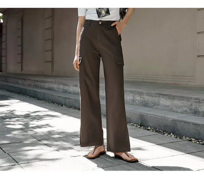 Women Pants Urban Workwear Cargo Wide Leg Loose Straight Casual Style Slim Street Daily Trousers 2026 Autumn