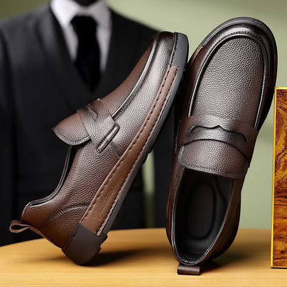 Men's Solid-Color Breathable Leather Casual Shoes  Fashionable And Lightweight Business Walking Shoes  Outdoor Anti-Slip Loafers