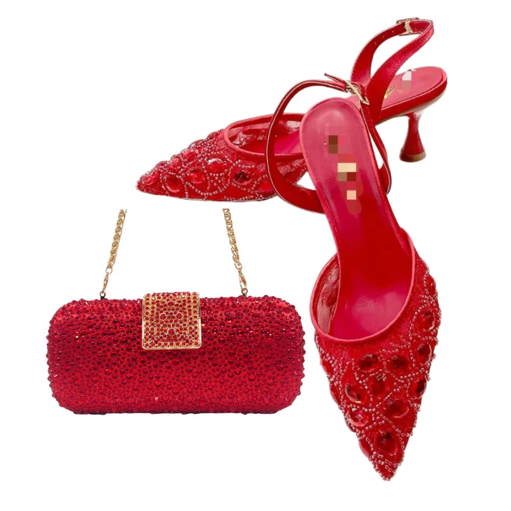 Women's Clutch Bag and Shoes Fairy Diamond High Heels Stylish Dress Shoes Pointed Toe Stiletto Heels Elegant Party Wedding Shoes