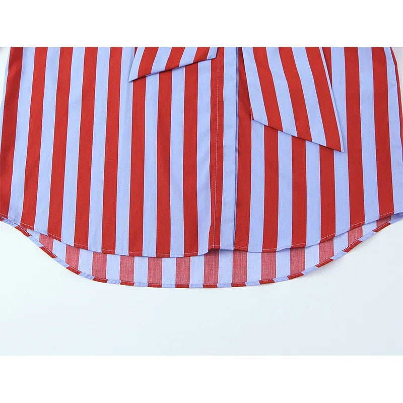 2026 New Women's Striped Shirt With Bow Tie Long Sleeve Loose Casual Blouse Female Fashion Tops