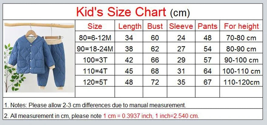 Autumn Winter Baby Kids Jackets+Pants Sets Thicken Boys Girls Coat Trousers Warm Windproof Clothes Suit For Children Home Wear