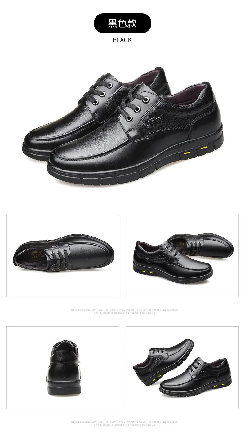 Men PU leather Casual Shoes Soft Sole Lace-up Luxury Brand Middle-aged Old Man Dad Lightweight Loafers Shoes  Zapatillas