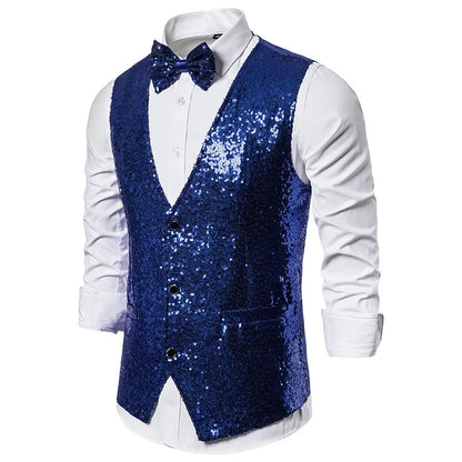 2026 Men's Shiny Gold Sequin Glitter Embellished Blazer Waistcoat Night Club Blazer Wedding Party Waistcoat Stage Singers Vest