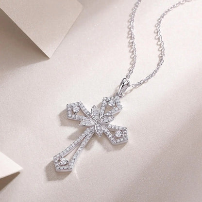 New 2.5mm Moissanite Cross Pendant Necklace for Women Original s925 Sliver Collar Neckalces Trend Goth Party Wedding Jewelry