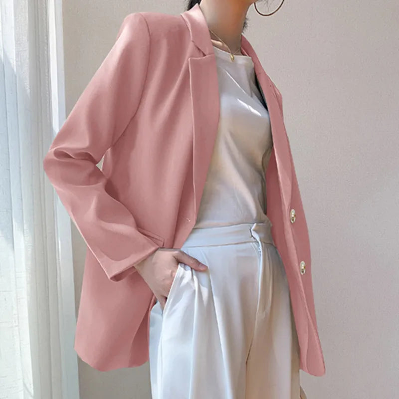New Solid Color Blazer Coat Female Spring Autumn  Fashion Suit Jacket Ladies 2026  Advanced Long Sleeves Casual Tops Outwear