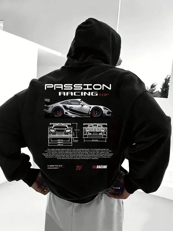 2025 Popular Digital Pattern Men's Hooded Sweatshirt Car-Themed Design American-Style Casual Sports Long-Sleeved Shirt