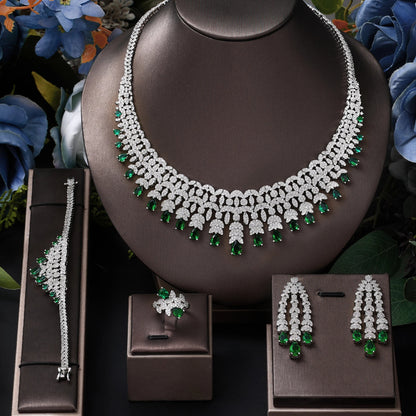 Famous Tassel Necklace Earrings Set Cubic Zircon Jewelry Set Dubai Bridal Jewelry Sets Wedding Party Gift Brides Accessories