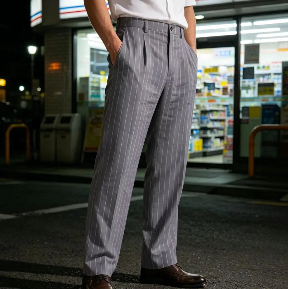 Men's Pinstripe Pants Linen Trousers  Solid Color Loose Fit Half Elastic Waist Straight Leg Breathable Soft For Summer Beach