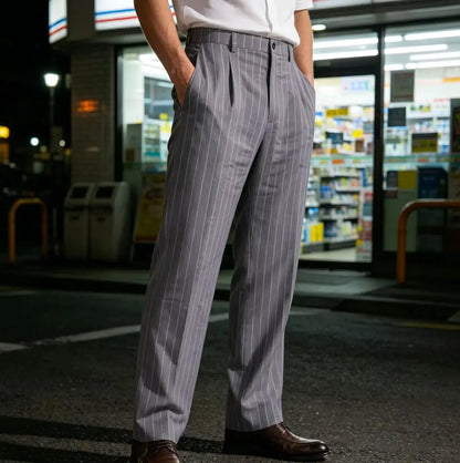 Men's Pinstripe Pants Linen Trousers  Solid Color Loose Fit Half Elastic Waist Straight Leg Breathable Soft For Summer Beach