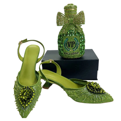 Italian Designer Evening Shoes With Clutch Bag Set for African Wedding and Bridal Occasions Lace Embroidered Beads Women's Shoes