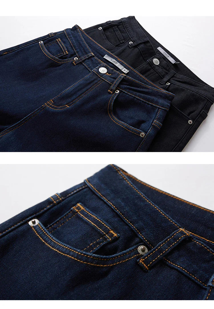 Minimalism Jeans for Women 2025 Autumn Slim Feet Fashion Casual All-match Cotton Slight Strech Ankle-Length Pants 12514004