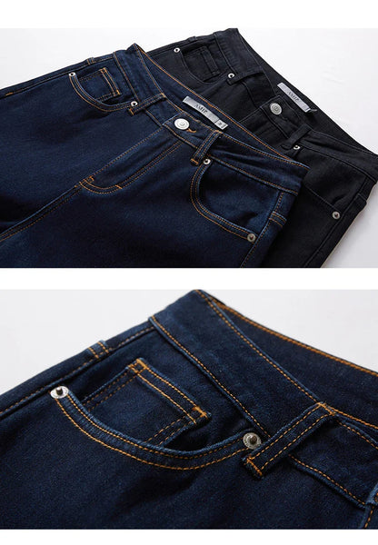 Minimalism Jeans for Women 2025 Autumn Slim Feet Fashion Casual All-match Cotton Slight Strech Ankle-Length Pants 12514004
