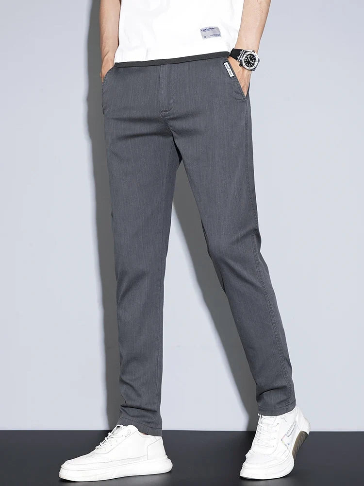 2025 New Men's Casual Pants Spring Summer Thin Business Straight Cotton Stretch Classic Work Trousers Korean Brand Clothing