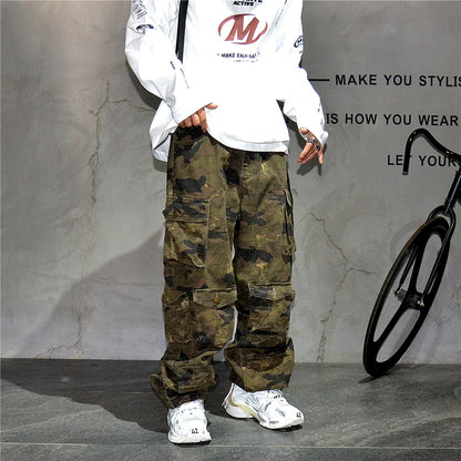 High Quality Vintage Multi-Pocket Camo Cargo Pants Mens Clothing High-End Fabric Tactical Baggy Pants Thick Casual Work Trousers