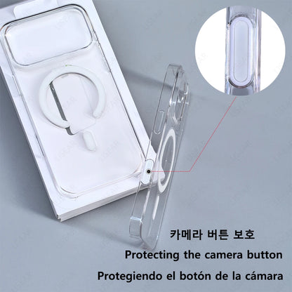 Original For Magsafe Clear Phone Case For iPhone 17 Air 16 15 14 13 12 Pro Max Mini Wireless Charging With Touch Camera Button
