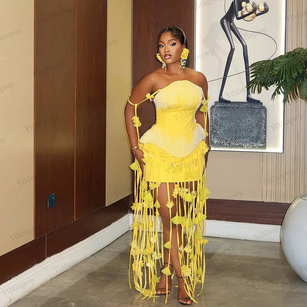 Africa Flowers Cocktail Dress 2 Pieces Pearl Tassel Women Short Formal Evening Night Birthday Party Homecoming Dress Customized