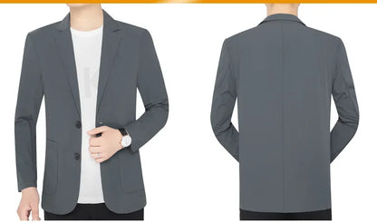 Brand Summer Men Blazers Gray Solid Color Thin Anti Wrinkle Quick Drying Soft Business Suit Blazer Jacket for Man