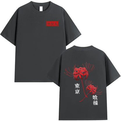 Anime Tokyo Ghoul Spider Lily T Shirt Men Women Kaneki Ken Manga Graphic Print Tee Shirt Cool Unisex Cotton T-Shirts Oversized