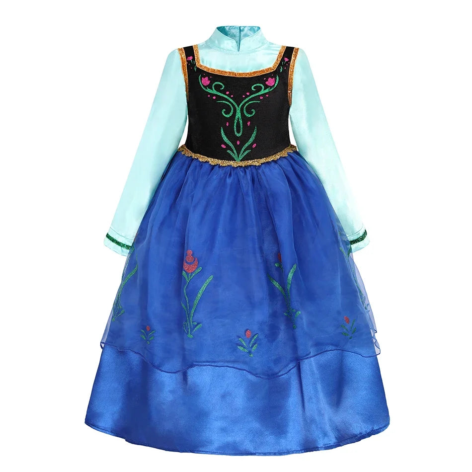 2026 Kids Princess Costume Girls Elsa Anna Dress Carnival Cosplay Snow White Aurora Moana Rapunzel Mermaid Belle Party Outfits