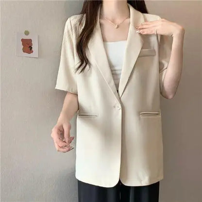 Loose Casual Thin Short Sleeve Women's Suit Jacket Summer New Style Korean Version Fashionable All-Match Lightweight Polyeste...