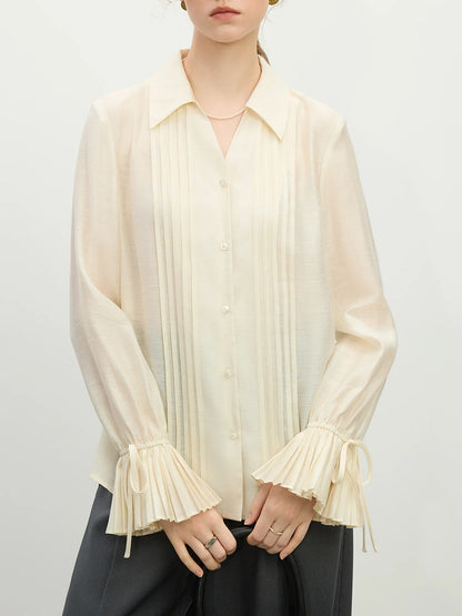 Blue Shirt For Women Spring 2025 New Design French Style Pleated Long Sleeve Chic Shirt Versatile Casual Top 25FS11150