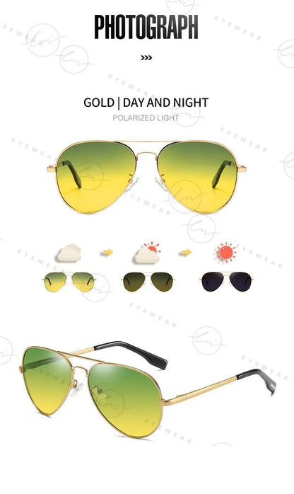 Brand Aviation Photochromic Day Night Vison Sunglasses Men Polarized Fashion Sun Glasses Women Safe Driving Anti-Glare UV400