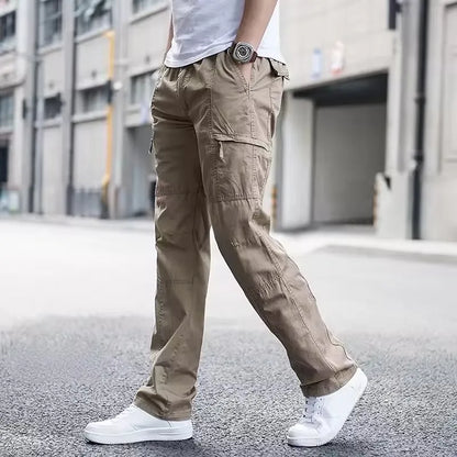Casual Pants Men's Cargo Trousers Straight Leg Work Pants Men Cotton Casual Loose Spring Summer Wide Overalls Male Multi Pockets