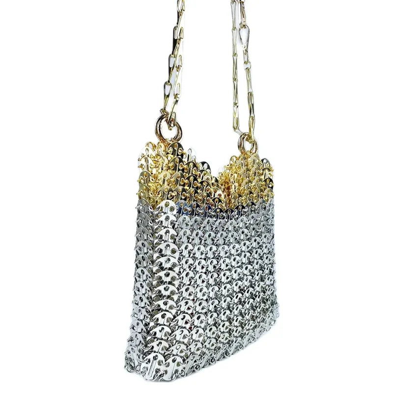 Women's Bag Designer Handbag Aesthetic Bags Hand Woven Metal Gold Silver Splicing Clutch Luxury Holiday Shoulder Bag Tote Bag