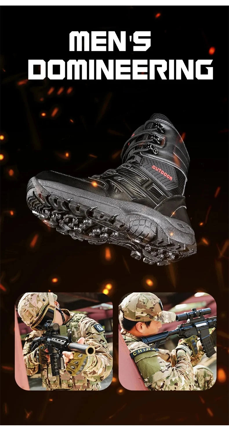 High Quality Men's Brand High-Top Leather Boots Breathable Desert Combat Men's Boots Outdoor Shoes Non-slip Hiking Ankle Boots